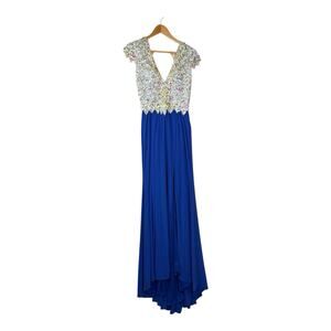 Eva USA Hand Beaded Bodice Formal Gown Prom Dress Blue Formal Elegant Sz XS